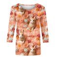 thumbnail image 4 of RKSTN Womens Tops Casual Fashion Cute Easter Bunny Printed 3/4 Sleeve Round Neck Tops Spring Summer 3D Printed Ruched Pullover Blouse Tops, 4 of 5
