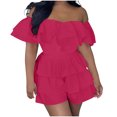 thumbnail image 1 of Lenpel Women's off Shoulder Rompers Trendy Cotton Ruffle Short Sleeve Tiered Summer Jumpsuits Casual Overall Shorts, 1 of 6