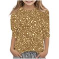 thumbnail image 1 of lcziwo Hauts Scintillants pour Filles Automne Manches 3/4 Col Rond Chandail Mode Blouse Graphique à Paillettes Scintillantes Multicolore Offres du Jour Éclair d'Aujourd'hui, 1 of 6