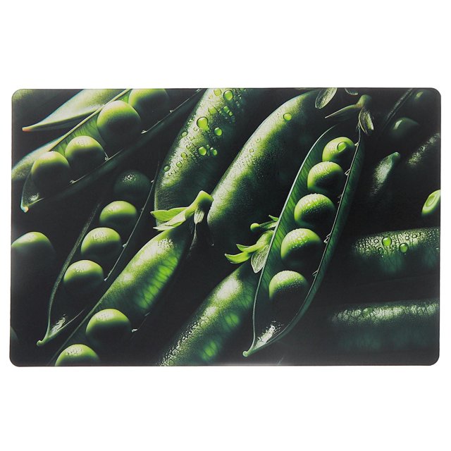 Napperon en Plastique Pois des Neiges - Ensemble de 12 avec un Gros Plan de Gousses de Pois des Neiges Verts Montrant des Pois et des Gouttelettes d'Eau sur un Fond Foncé, Fabriqué en Plastique durable Mesurant 17,32 par 11,22 Pouces, Idéal pour Protéger les tables à Manger à l'Intérieur et à l'Extérieur, Convient Aussi aux Pique-Niques et aux Fêtes.