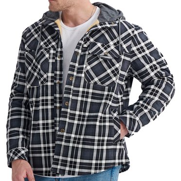 Meichang Fleece Jackets for Men Clearance Plaid Hoodies Fall Button Down Shirt Jacket Classic Fit Long Sleeve Coat Jacket