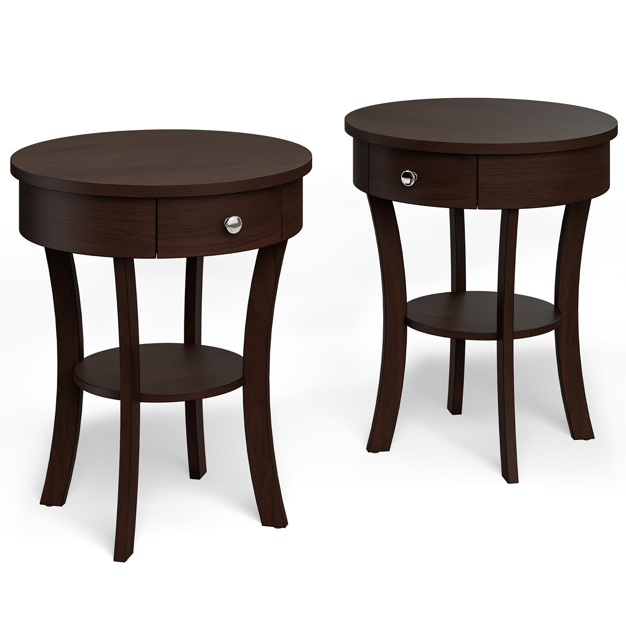 Costway 2 PCS 2-tier Side End Sofa Table Round Nightstand  Bedroom Living Room Espresso