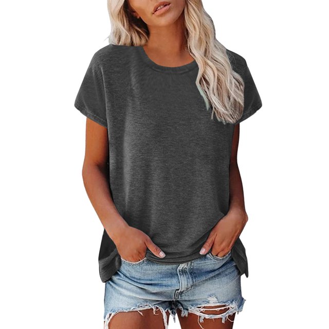 Hiiyo T-Shirt pour Femme à Manches Courtes, Col Ras du Cou, T-Shirt d'Été Décontracté (P-5TG)