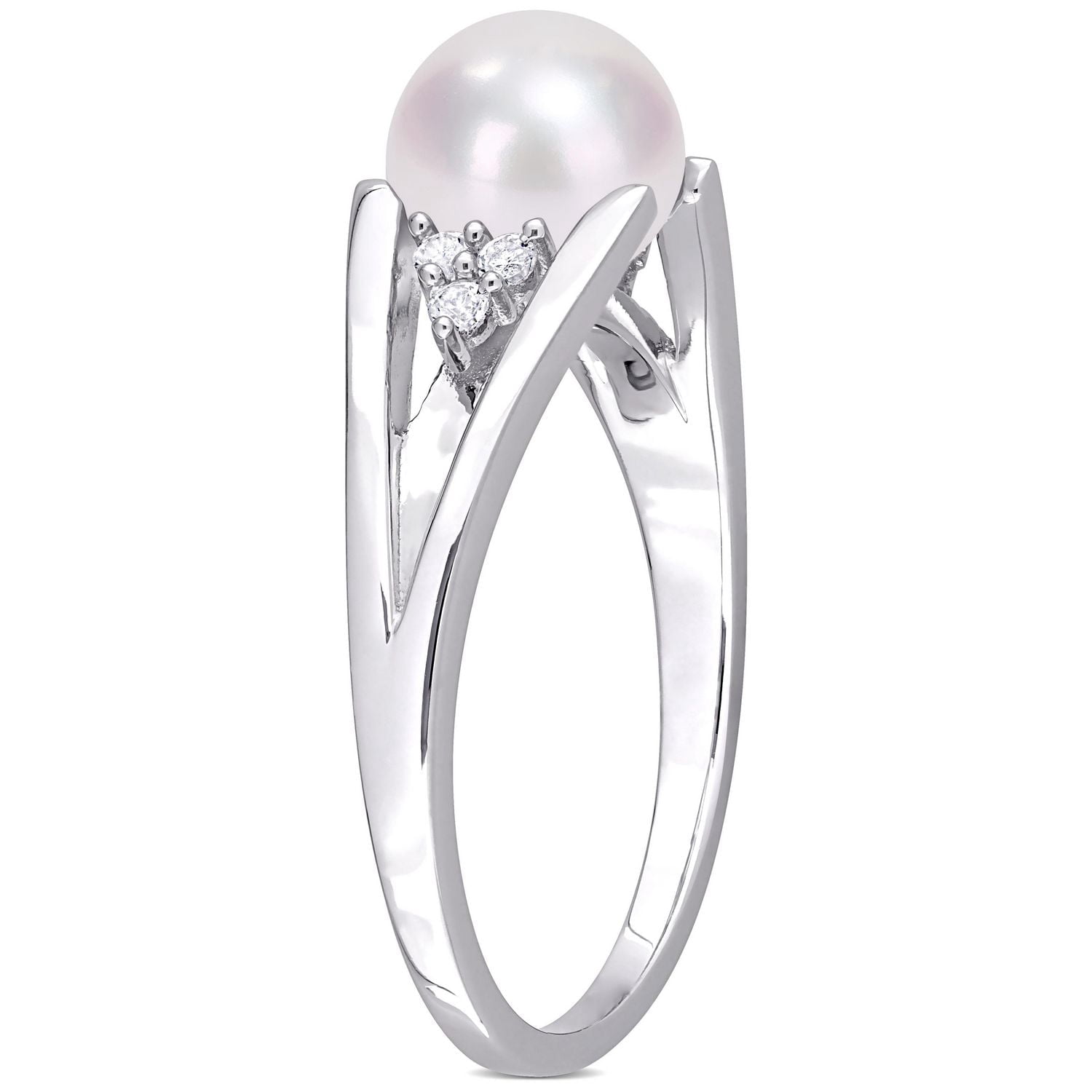 Bague à tige fendue Miabella en argent sterling avec perles culture d'eau douce et accents de diamants