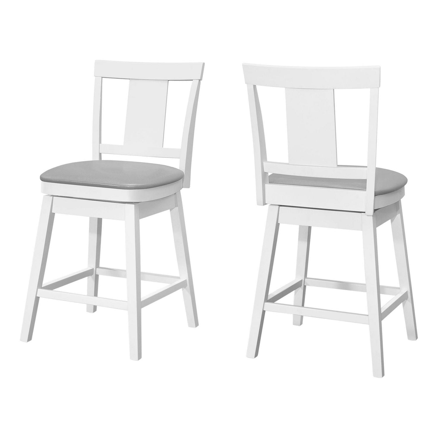 Monarch Specialties Bar Stool, Set Of 2, Swivel, Counter Height, Kitchen, Wood, Pu Leather Look, White, Grey, Transitional