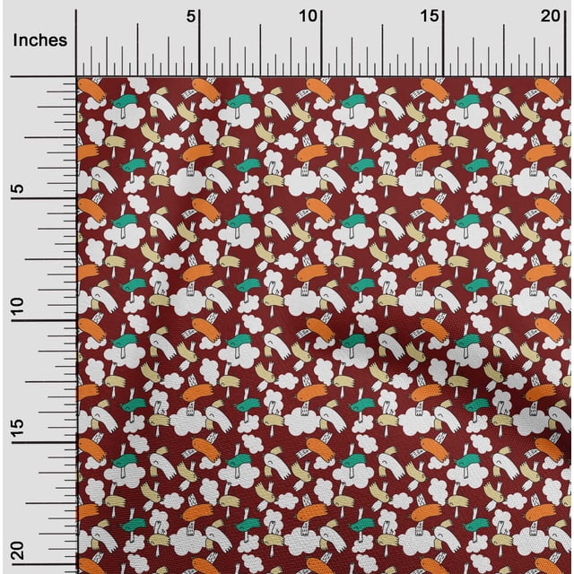 oneOone Georgette Viscose Dark Red Fabric Cloud & Bird Cartoon Craft Projects Decor Fabric Printed By The Yard 42 Inch Wide
