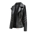 thumbnail image 4 of PVCS Women's Slim Leather Solid Stand Collar Zip Motorcycle Suit Coat Jacket Tops, 4 of 8