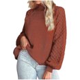 thumbnail image 1 of cllios White Sweaters for Women oversized Turtleneck Jumpers Casual Lantern Sleeve Knit Textured Sweater Pure Color Ribbed Pullover Tops, 1 of 4