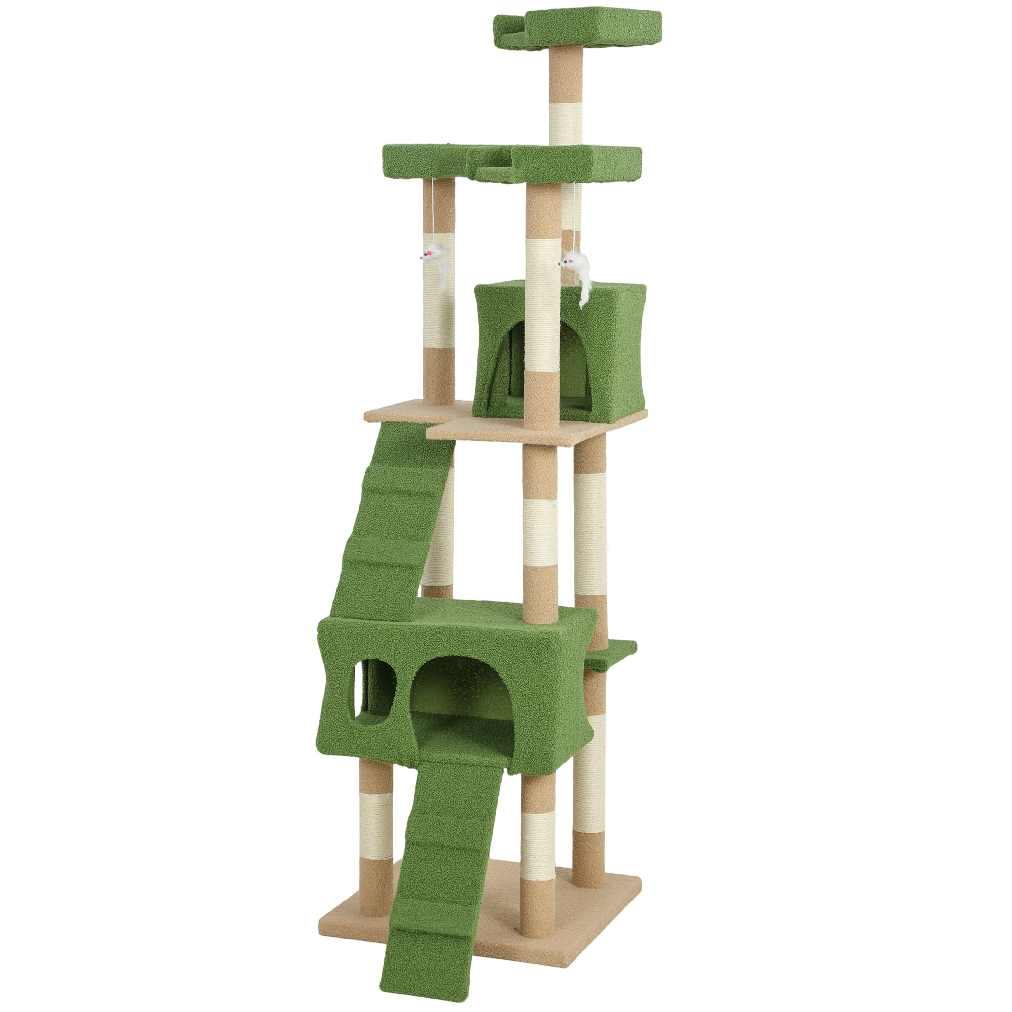 CoSoTower 68-inch Multi-Level Cat Scratching Tree Kitty Activity Center Post Tower Condo Pet Furniture w/ Toy Green