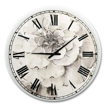 Designart 'Indigold Grey Peonies I' Traditional wall clock
