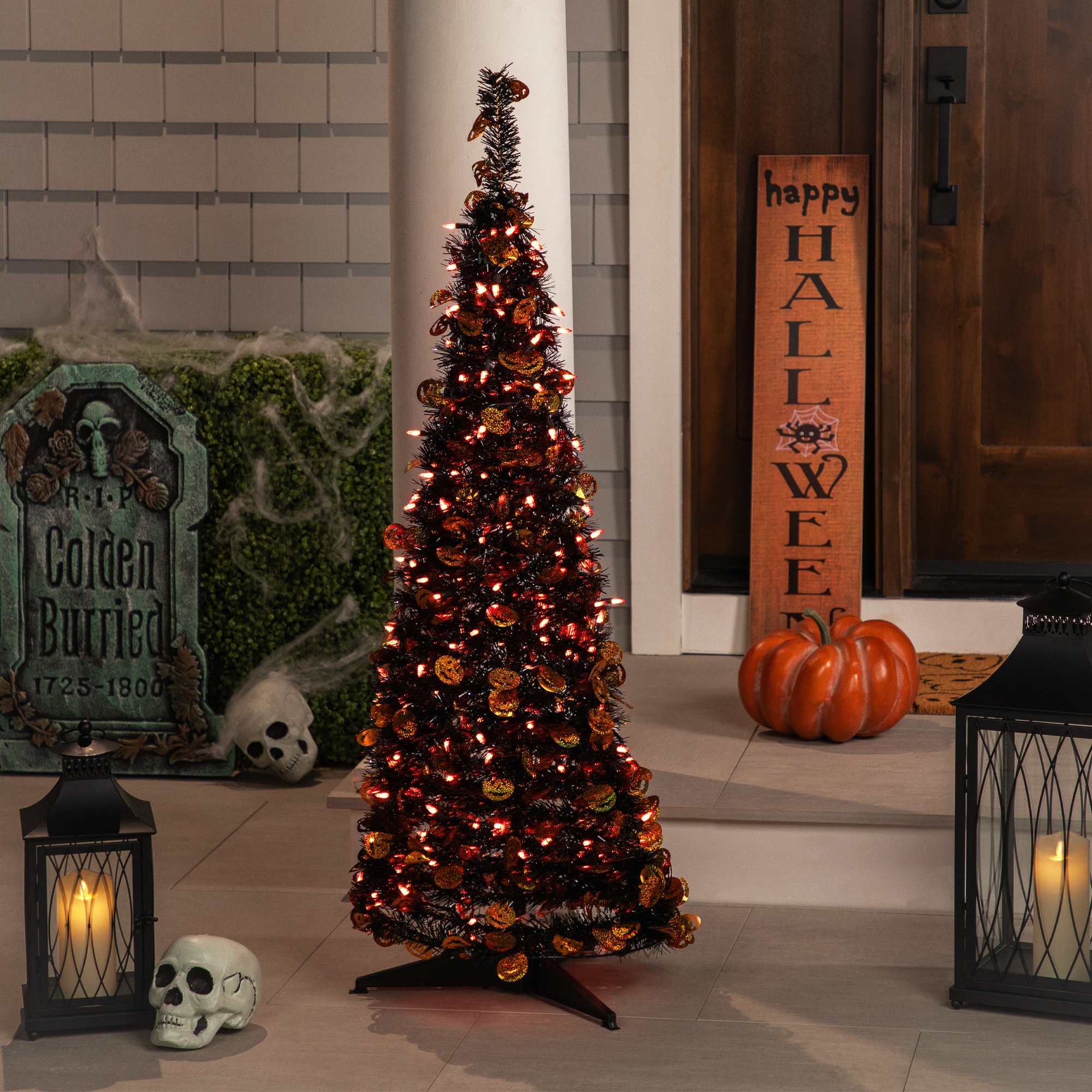 Northlight Pre-Lit Pop Up Artificial Jack O' Lantern Halloween Tree - 4' - Orange Lights