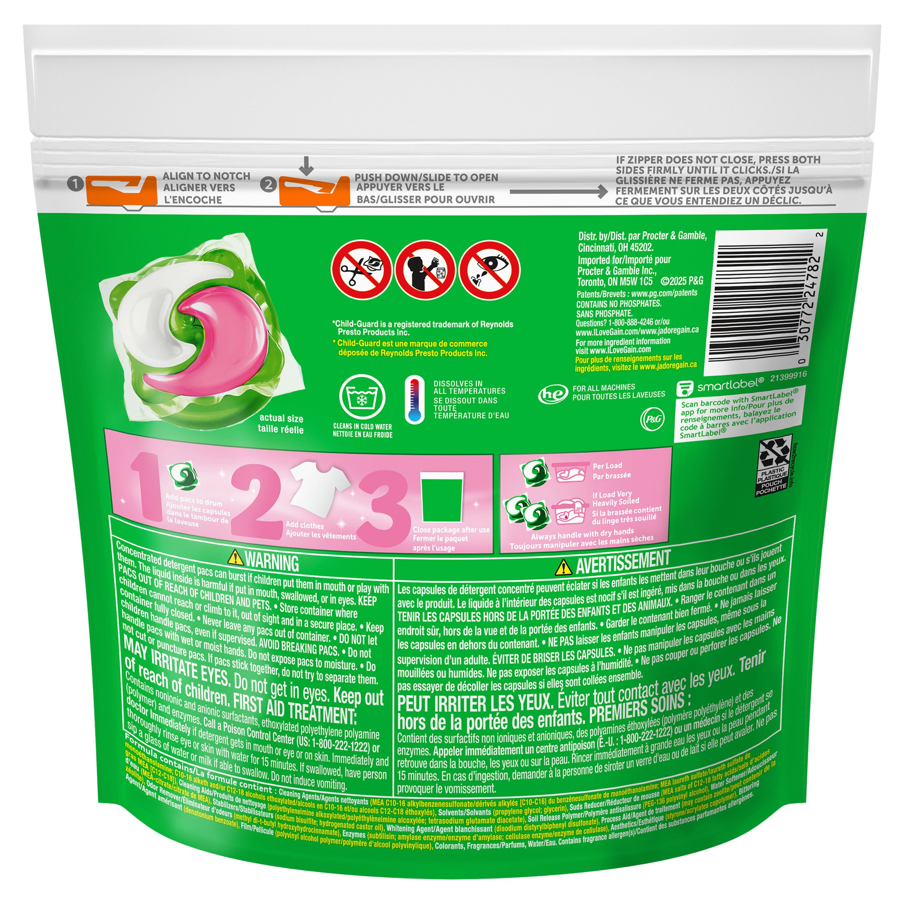 Capsules de détergent à lessive Gain Super Flings, 9 unités, Vibrant, irrésistiblement propre et frais