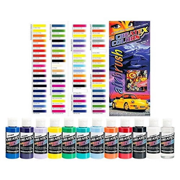 Createx Couleurs Prêtes à l'Emploi Ensemble de Peinture Aérographe de Toutes les 11 Couleurs Opaques Plus Bonus Gratuit
