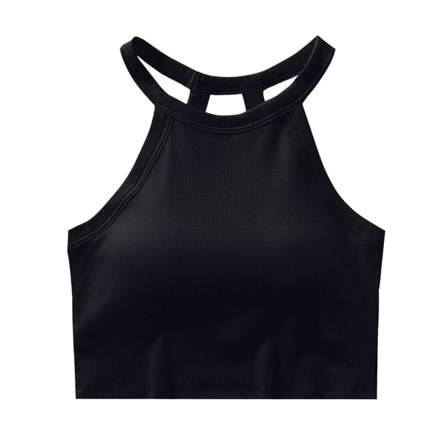 AherBiu Camisoles Courtes pour Femmes avec Soutien-Gorge Intégré, Tricot Côtelé, Col Licou, Décontractées pour Sorties