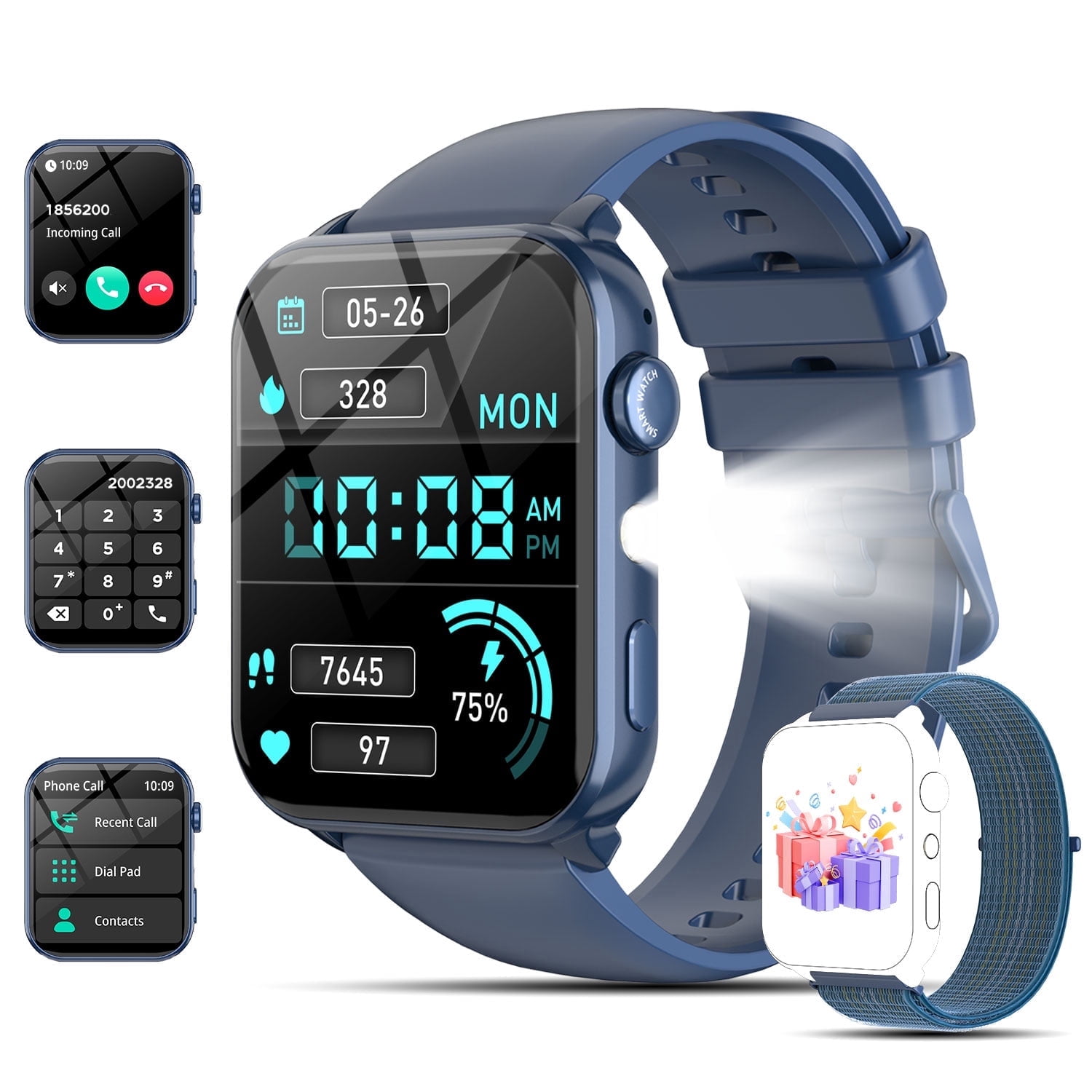 IOWODO NEW Smart Watch Fits for Android and iPhone Samsung,1.91'' Smartwatch for Men Women,Sports Modes Fitness Tracker with Answer Make Calls/Message Reminder, IP68 Waterproof
