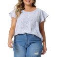 thumbnail image 1 of Agnes Orinda Hauts Floraux pour Femmes Grande Taille Col Rond Manches Courtes Évasées Blouse Décontractée Printemps Été 2X Violet, 1 of 8