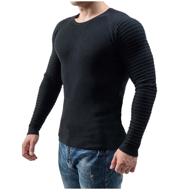 T-shirt Homme Hiver Col Rond Tricoté Décontracté Patchwork Chandail Base Noir Vêtements d'Automne Homme Taille TTG