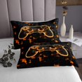 thumbnail image 3 of YST Gamer Quilt Set for Boys Gaming Room Bedspread Queen Soft Coverlet Set, Orange Geometry Honeycomb Print Bed Set 3 Pcs, Modern Abstract Plaid Bedding, 3 of 5