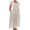 thumbnail image 1 of Robes d'Été pour Femmes 2023 Robes pour Femmes Liquidation Mode Femmes Été Uni Décontracté Col Rond Manches Courtes Vacances Poches Robe, 1 of 5