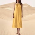 thumbnail image 2 of Kaemgyyd Robes à Col Licou pour Femmes Été Sans Manches Robe d'Été Décontractée Plage Vacances Fluide Bohème Mi-Longue avec Poches, 2 of 7