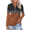 thumbnail image 1 of Plebaso Chemises à Manches Longues pour Femmes à Blocs de Couleur Quart Zip Hauts Décontractés Col Pull Blouses pour Femmes, 1 of 7