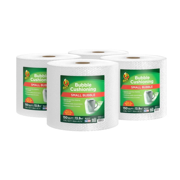 Duck Brand Small Bubble Cushioning Wrap for Moving, Shipping & Mailing, 600 FT Bubble Packing Wrap Extra Protection Packaging Boxes & Mailers, Clear Bubble Roll Movi