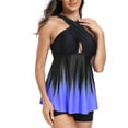 thumbnail image 3 of UPPADA Womens Plus Size Two Piece Tankini Swimsuits Twist Front High Waist V Neck Swimwear Floral Tummy Control Modest Bathing Suits with Bottom Boy Short Swimsuits for Women Purple,S, 3 of 7