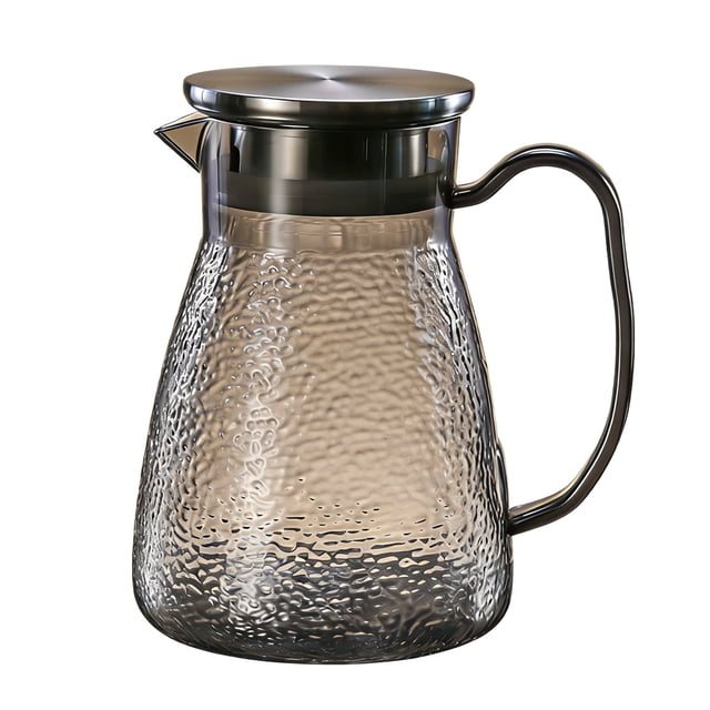 Pc Plastic Pitcher with Steel Lid and Strainer Hammered Texture Cold Water Jug 1.0L for Iced Tea Juice
