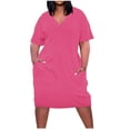 thumbnail image 2 of BEFOKA Robe pour Femme Grande Taille, Liquidation de Robes d'Été pour Femmes, Robe Unie Grande Taille à Manches Courtes et Col avec Poches pour Femme, 2 of 5