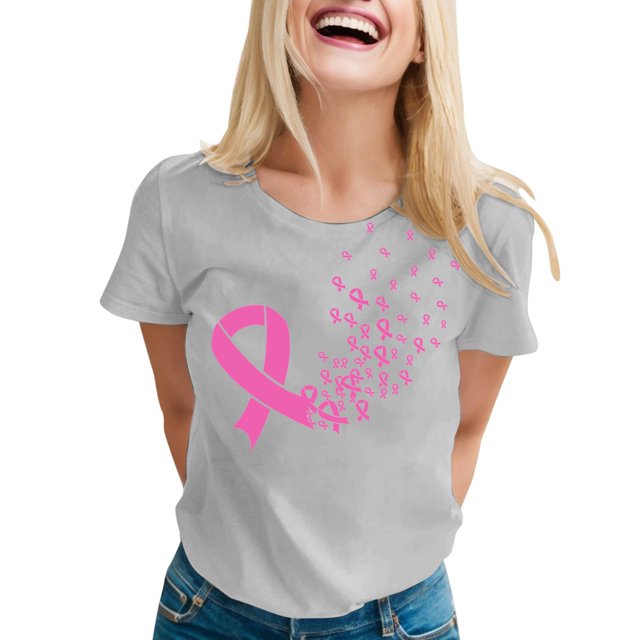 JIRNDf T-Shirt pour Femmes Hauts d'Été Tendance Rose Imprimé Manches Courtes Col Rond Mignon T-Shirts Graphiques pour Femmes Chemises Gris G