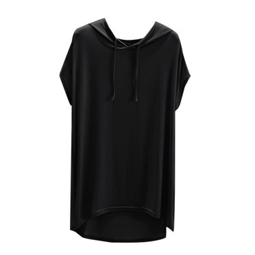 JGGSPWM Women's Summer Dressy Casual Short Sleeve Oversized Loose Fit Tunics Tops Long Shirts Hoodie Dresses Black L