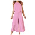 thumbnail image 1 of Mikilon Ensemble Élégant pour Femmes 2 Pcs Col Rond Sans Manches Shorts Haut Plus Pantalon Large Coton et Lin Col Rond Sans Manches Shorts, Pantalon Large, Ensemble Pantalon Long Rose S, 1 of 6