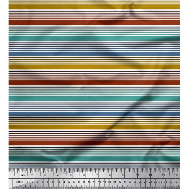 Soimoi Poly Georgette Fabric Horizontal Stripe Print Fabric by Yard 52 Inch Wide