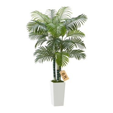 VEVOR 6ft Artificial Areca Palm Tree Fake Plant with White Planter Indoor