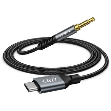 J&D Câble Auxiliaire USB‐C vers 3,5 mm, Audio Haute Fidélité avec Prise en Charge du Micro, Compatible avec iPhone, Samsung, Mac, PS5
