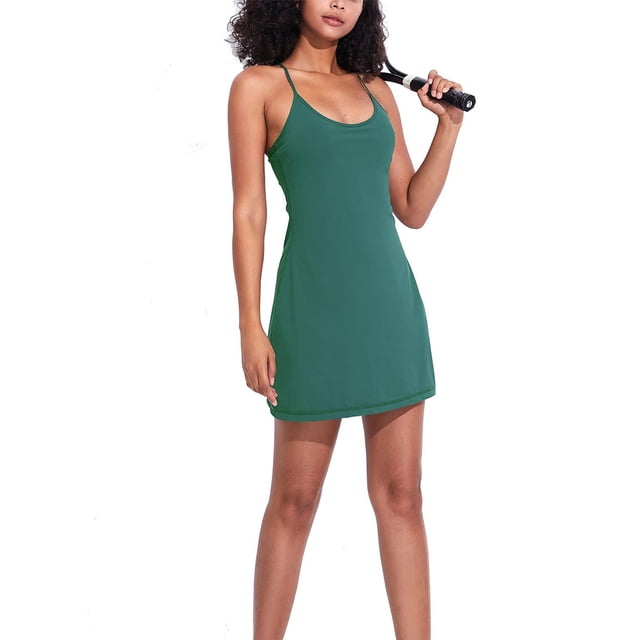 maskred Robe d'Entraînement pour Femmes, Tenue de Danse, Séchage Rapide, Couleur Unie, Robe de Golf Tennis, Vert G
