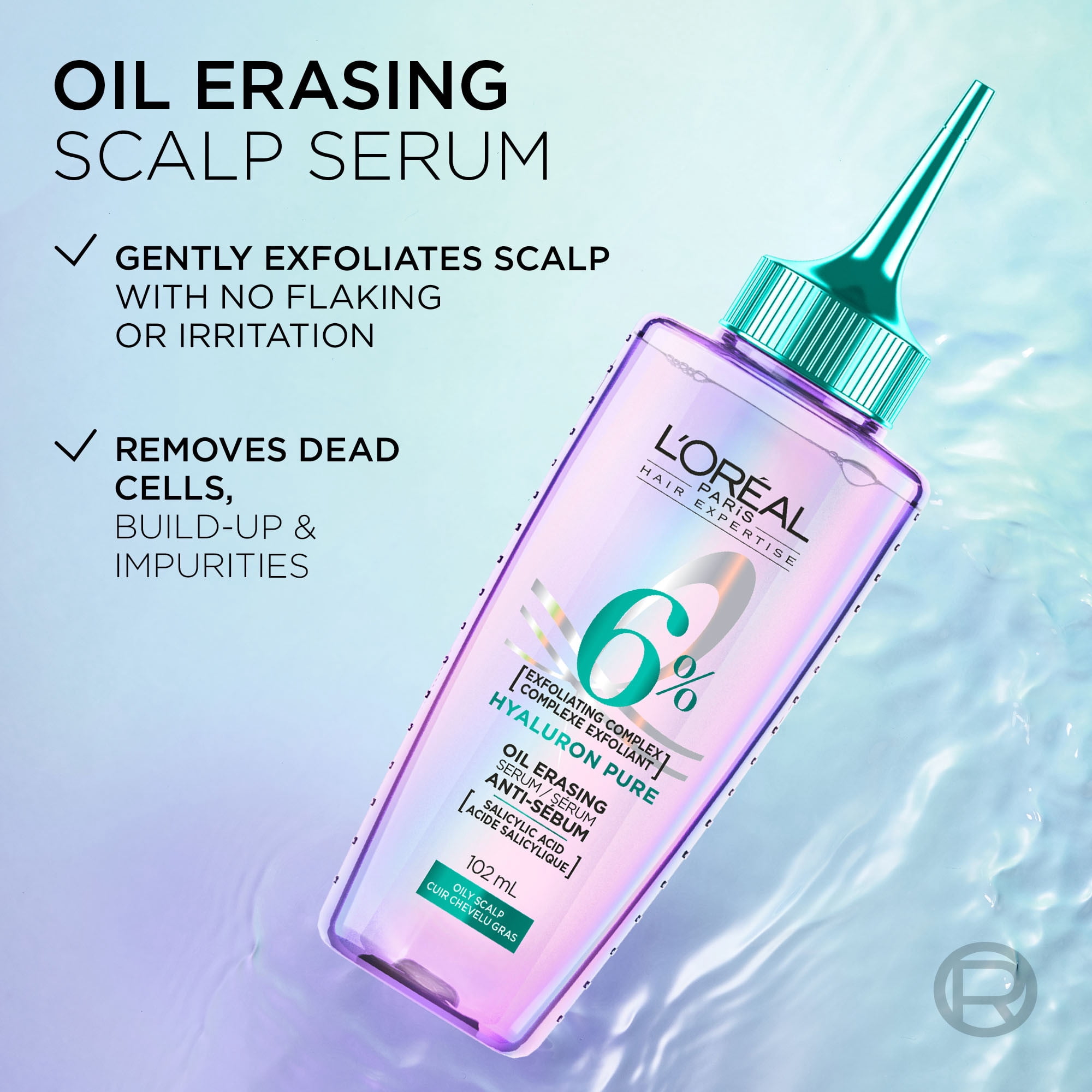 L'Oréal Paris, Hair Expertise, Hyaluron Pure Oil Erasing Scalp Serum, with Salicylic Acid, for Oily Roots and Dehydrated Lengths