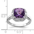 thumbnail image 2 of 925 Sterling Silver Rhodium-plated Diamond and Checker-Cut Amethyst Ring, 2 of 2