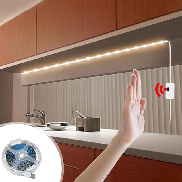 ZZkhGO Motion Sensor LED Light Strip, USB Under Cabinet Closet Lighting, Adhesive Puck Lights for Wardrobe Stairs Pantry