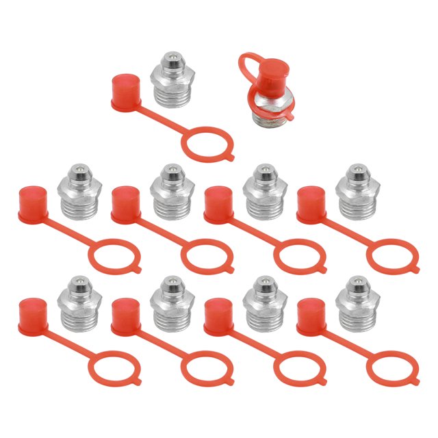 Unique Bargains M8 Silver Tone Thread Straight Grease Nipple Fittings w/ Red Dust Cap for Car 10 Set