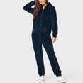 thumbnail image 2 of WEIYLL Womens Fleece Jacket Long Sleeve Pajamas Solid Color Zipper Loose Hooded Jumpsuit Cute Suit Navy Fall Tops Size M, 2 of 7