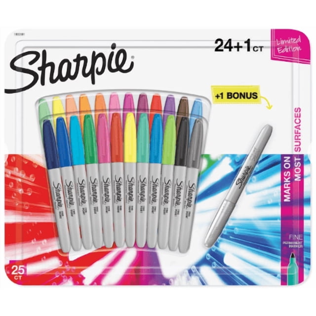 Sharpie Fin Colour Burst Ensemble de 24 avec Argent Métallique