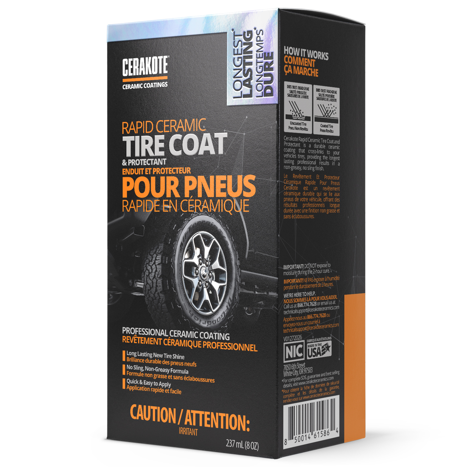 CERAKOTE® Rapid Ceramic Tire Coat Kit, Long-Lasting Tire Shine with Foam Applicator Pad, 8 fl oz