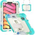 thumbnail image 2 of Case for iPad Mini 7 A17 Pro 2024/Mini 6 2021 8.3 Inch 7th/6th Gen with Screen Protector, 360 Degree Rotating Kickstand Hand Strap Shockproof Cover with Shoulder Strap, Rainbow Blue, 2 of 7