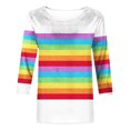thumbnail image 4 of FAIWAD T-Shirt à Blocs de Couleur pour Femmes, Manches 3/4, Col Rond, Chandail à Enfiler, Haut d'Été Tendance, Chemisiers à Imprimé Rayé, 4 of 4