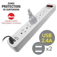 thumbnail image 2 of Elink EL458 - Parasurtenseur à 6 Prises avec 2 Ports USB 2,4 A, 300 Joules, Blanc, 2 of 3