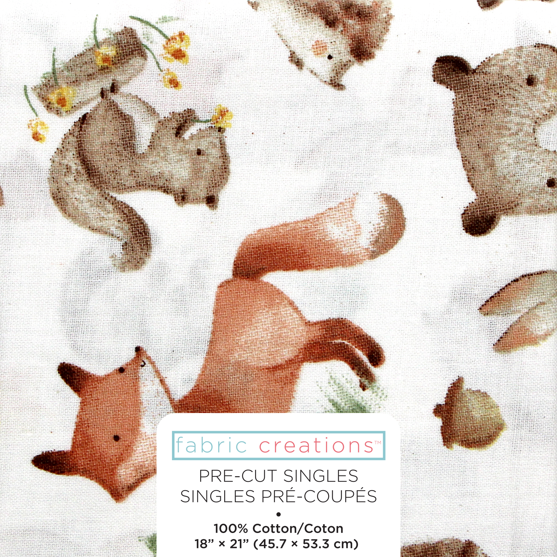 FABRIC CREATIONS blanc Painted Forest animaux coupon fat quarter 45 × 53 cm (18 × 21 po)
