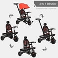 thumbnail image 4 of Qaba Tricycle pour Bébé 4 en 1 Tricycle avec Siège Réversible à Angle Ajustable Poignée Amovible Auvent Main Courante Ceinture Rangement Repose-Pieds Frein Embrayage pour 1-5 Ans Rouge, 4 of 10