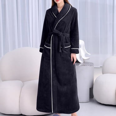 LSLJS Womens Long Fleece Robe, Warm Soft Long Flannel Bathrobes for Winter Thicker Long House Coat with Waistband + Belts