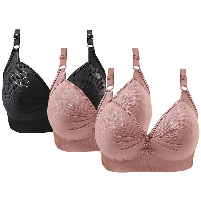Bras for Women, 3PCS Womans Printing Gathered Together Large Size Daily Bra Underwear No Rims